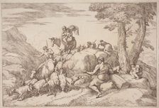A Pastoral Journey with a Mother and Child on Horesback and an Elderly Shepherd..., 1758/1759. Creator: Gaetano Gherardo Zompini