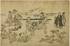 A Passing Palanquin, from the series "Scenes of Flower-viewing at Ueno", c1681/84. Creator: Hishikawa Moronobu