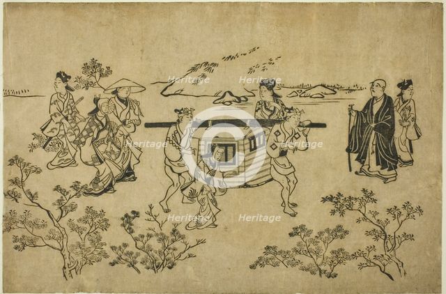 A Passing Palanquin, from the series "Scenes of Flower-viewing at Ueno", c1681/84. Creator: Hishikawa Moronobu.
