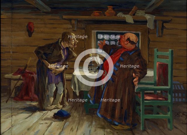 A patient came to the Deacon..., c. 1910. Artist: Afanasyev, Aleksei Fyodorovich (1850-1920)