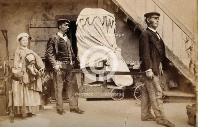A patient covered by heavy blankets being carried away from the baths at Aix les Bains..., c1890s. Creator: Unknown.