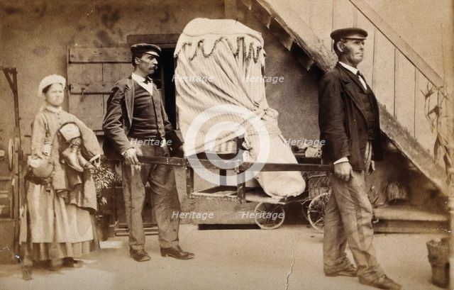 A patient covered by heavy blankets being carried away from the baths at Aix les Bains..., c1890s. Creator: Unknown.