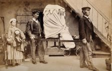 A patient covered by heavy blankets being carried away from the baths at Aix les Bains..., c1890s. Creator: Unknown