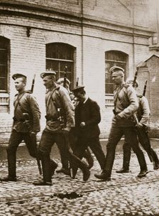 A patrol hunting down suspects following the revolt at Vyborg, Russia, early 20th century. Creator: Unknown