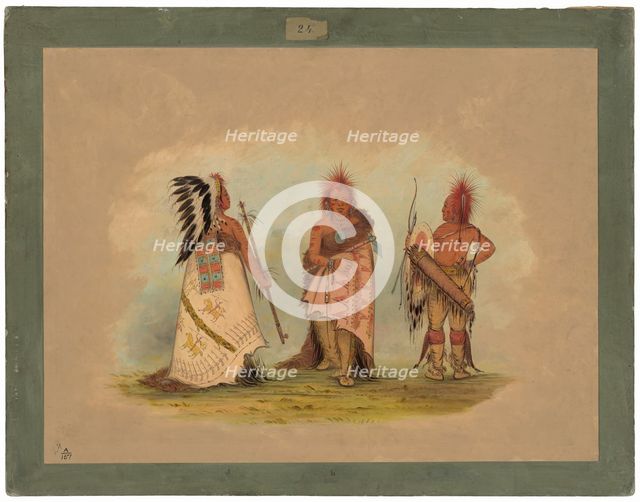 A Pawnee Chief with Two Warriors, 1861/1869. Creator: George Catlin.