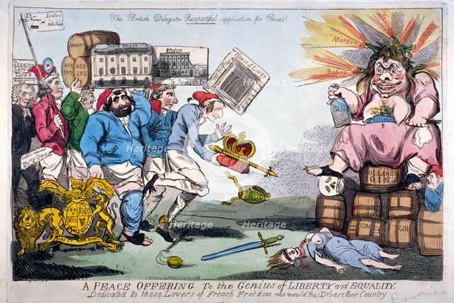 'A Peace Offering to the Genius of Liberty and Equality', 1794.                          Artist: Isaac Cruikshank