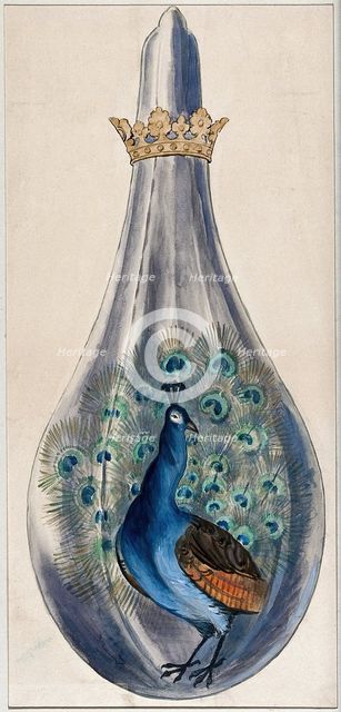 A peacock in a crowned alchemical flask; representing the stage in the alchemical..., 1900-1909. Creator: Edith Annie Ibbs.