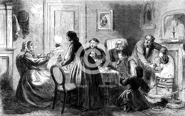 "A Pearl among Women": Lady Dick's commotion - drawn by L. Huard, 1861. Creator: Dalziel Brothers.