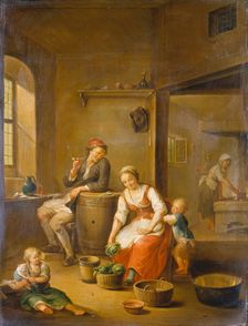 A Peasant Family at Home, 18th century. Creator: Johann Andreas Herrlein