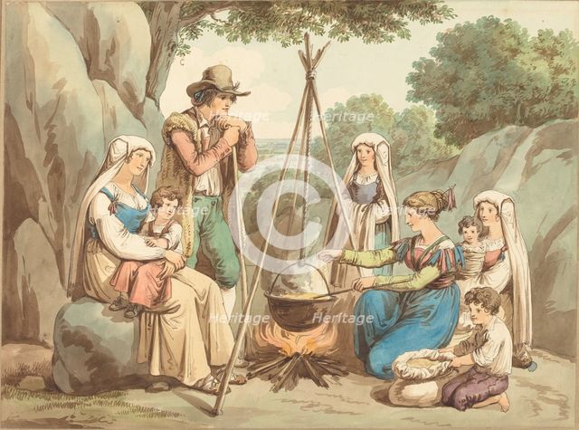 A Peasant Family Cooking over a Campfire. Creator: Bartolomeo Pinelli.