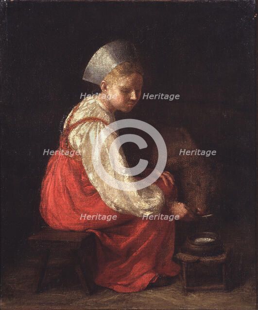 A Peasant Girl with a Calf, 1829. Artist: Venetsianov, Alexei Gavrilovich (1780-1847)