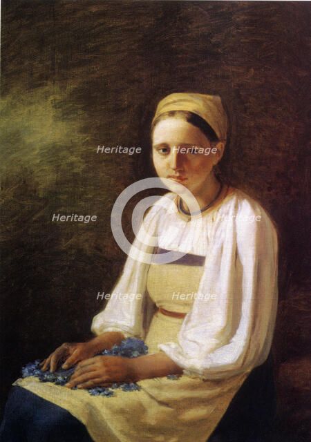 A Peasant Girl with cornflowers, 1820s. Artist: Venetsianov, Alexei Gavrilovich (1780-1847)