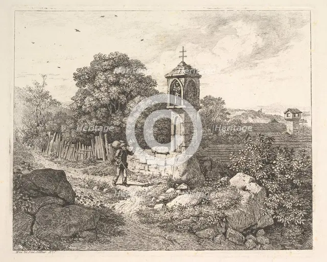 A Peasant Greeting the Statue of Mary, 1817. Creator: Johann Christian Erhard.
