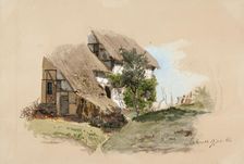 A peasant house in the Rhineland, a larch tree in the middle of the front of the house, 1860. Creator: Werner Holmberg