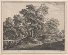 A Peasant Woman and Daughter on a Small Wooden Bridge, 17th century. Creator: Anthonie Waterloo