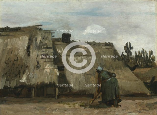 A Peasant Woman Digging in Front of Her Cottage, c. 1885. Creator: Vincent van Gogh.
