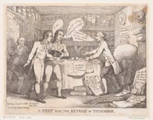 A Peep into the Retreat at Tinnechurch (United Irish), May 1, 1799., May 1, 1799. Creator: Thomas Rowlandson