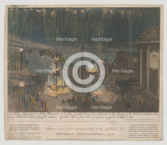 A Perfect Description of the Firework in Covent Garden that was perform'd at the Charge of..., 1809. Creator: Bernard Lens.