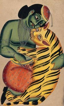 A performer wrestling with a trained tiger. Creator: Unknown