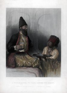 A Persian Prince, his slave bringing him sherbet 19th century. Artist: H Robinson