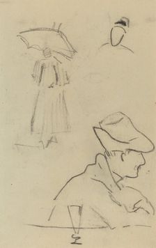 A Person Holding an Umbrella and a Seated Man with a Hat and a Glass [verso], 1884-1888. Creator: Paul Gauguin