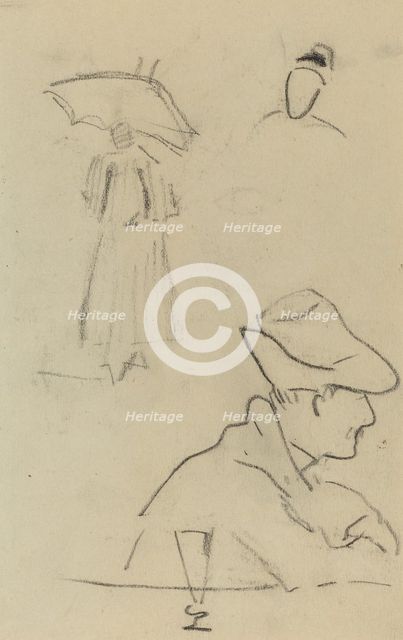 A Person Holding an Umbrella and a Seated Man with a Hat and a Glass [verso], 1884-1888. Creator: Paul Gauguin.