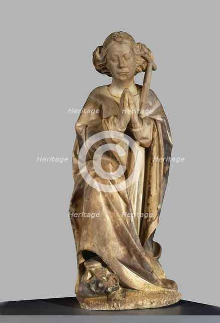 A person praying. Sculpture from the tomb of Bishop Bernat de Pau (1394-1457), made in alabaster,…