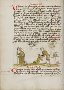 A Personification of Wind Blowing on a Man: The Sun Shining..., third quarter of 15th century. Creator: Unknown