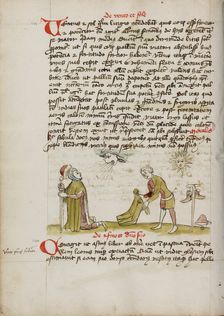 A Personification of Wind Blowing on a Man: The Sun Shining..., third quarter of 15th century. Creator: Unknown