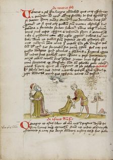 A Personification of Wind Blowing on a Man: The Sun Shining..., third quarter of 15th century. Creator: Unknown