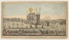 A Perspective View of the Building for the Fireworks in the Green Park, London, ca. 1749. Creator: Paul Angier
