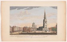 A perspective view of the north west front of ye parish church of St. Brides London, 1753. Creator: Thomas Bowles