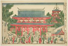 A Perspective View: The Two Deva Kings Gate of Kinryuzan Temple (Ukie: Kinryuzan..., Japan, 1781/89. Creator: Hokusai