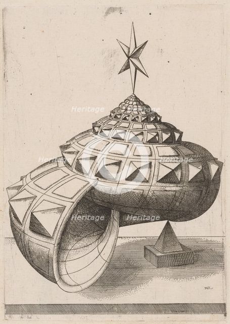 A Perspective of a Faceted Snail Shell Balanced on a Pyramid, 1567. Creator: Mathis Zundt.