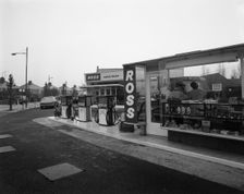A petrol station forecourt, Grimsby, Lincolnshire, 1965. Creator: Michael Walters