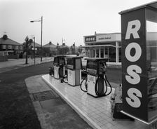 A petrol station forecourt, Grimsby, Lincolnshire, 1965. Creator: Michael Walters