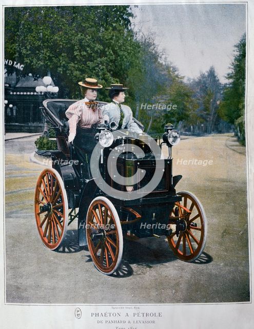 A petrol-powered Phaeton, by Panhard and Levassor, 1896.  Artist: Goupil