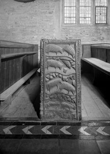 A pew end in St Nonna's church, Altarnun, Cornwall, 1957. Artist: Herbert Felton