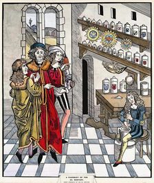 A pharmacy: interior. Creator: Unknown