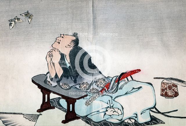 A philosopher watching a pair of butterflies, 1814-1819. Artist: Hokusai