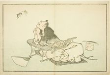 A Philosopher Watching a Pair of Butterflies, from The Picture Book of Realistic..., c. 1814. Creator: Hokusai