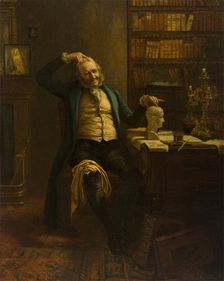 A phrenologist comparing his own head with a phrenological bust, (1900?). Creator: Albert William Holden