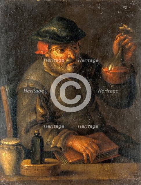 A physician (?) examining a urine-flask, c16th century. Creator: Unknown.