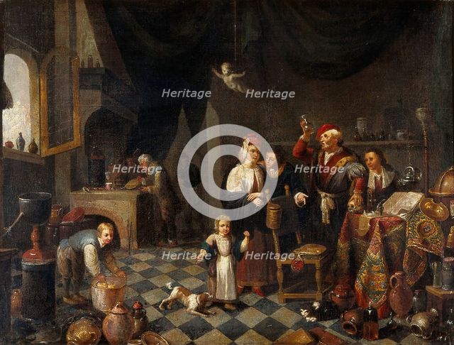 A physician examining a urine-flask, c1700. Creator: Unknown.