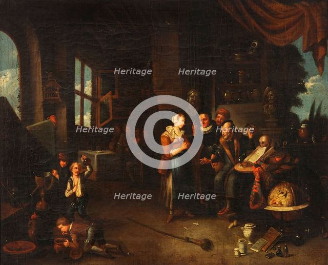 A physician examining a urine-flask, c1700. Creator: Gerard Thomas.