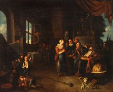 A physician examining a urine-flask, c1700. Creator: Gerard Thomas