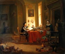 A physician examining a urine-flask, c1740s. Creator: Justus Juncker