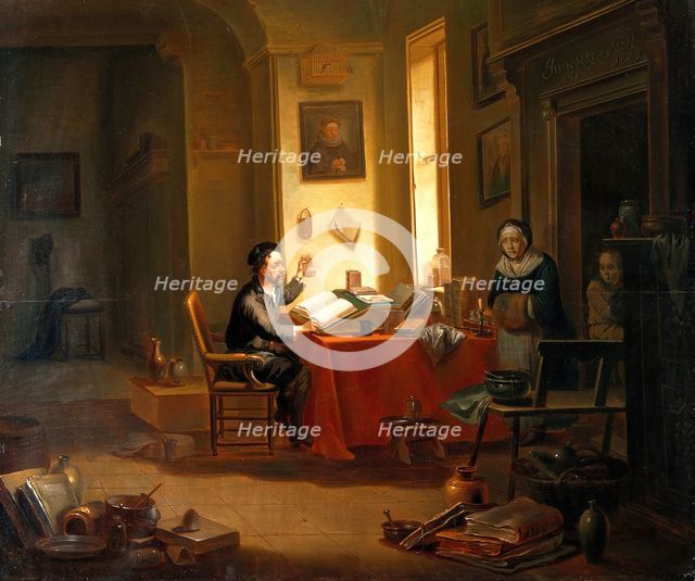 A physician examining a urine-flask, c1740s. Creator: Justus Juncker.
