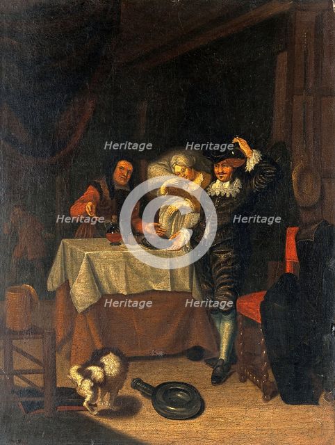 A physician examining a urine flask, c17th century. Creator: Unknown.