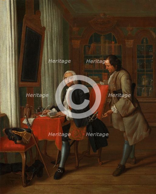 A physician in his study writing a prescription for his waiting patient, 1745. Creator: Peter Jacob Horemans.